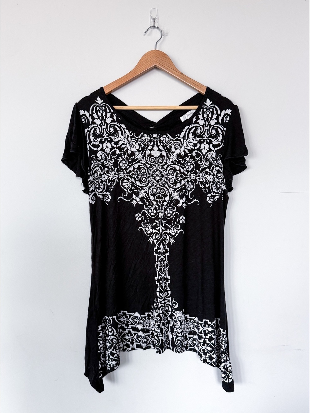 Late 2000s Y2K Whimsigoth Studded Butterfly Sleeve Asymmetrical Short Sleeve Tee